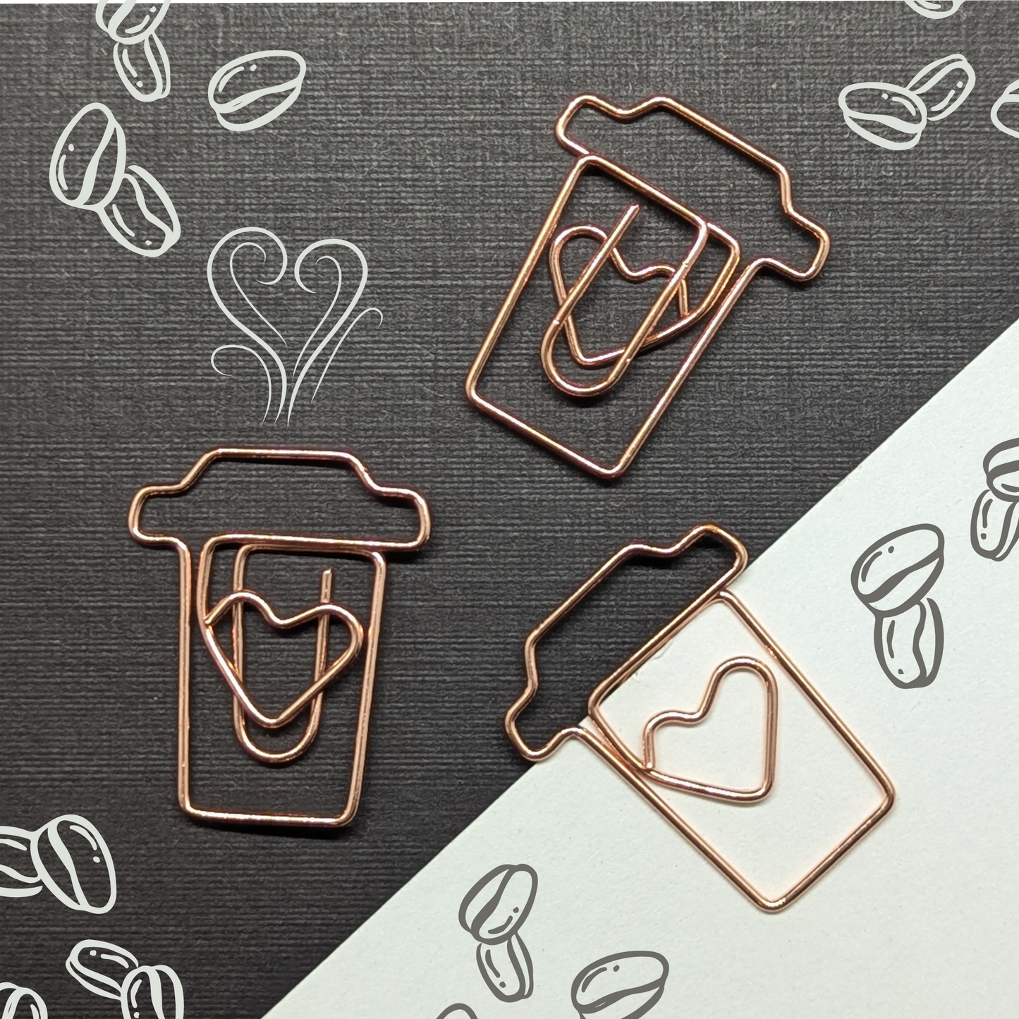 Rose Gold Metal Paper Clip - Coffee Cup With Heart - Single Paperclip