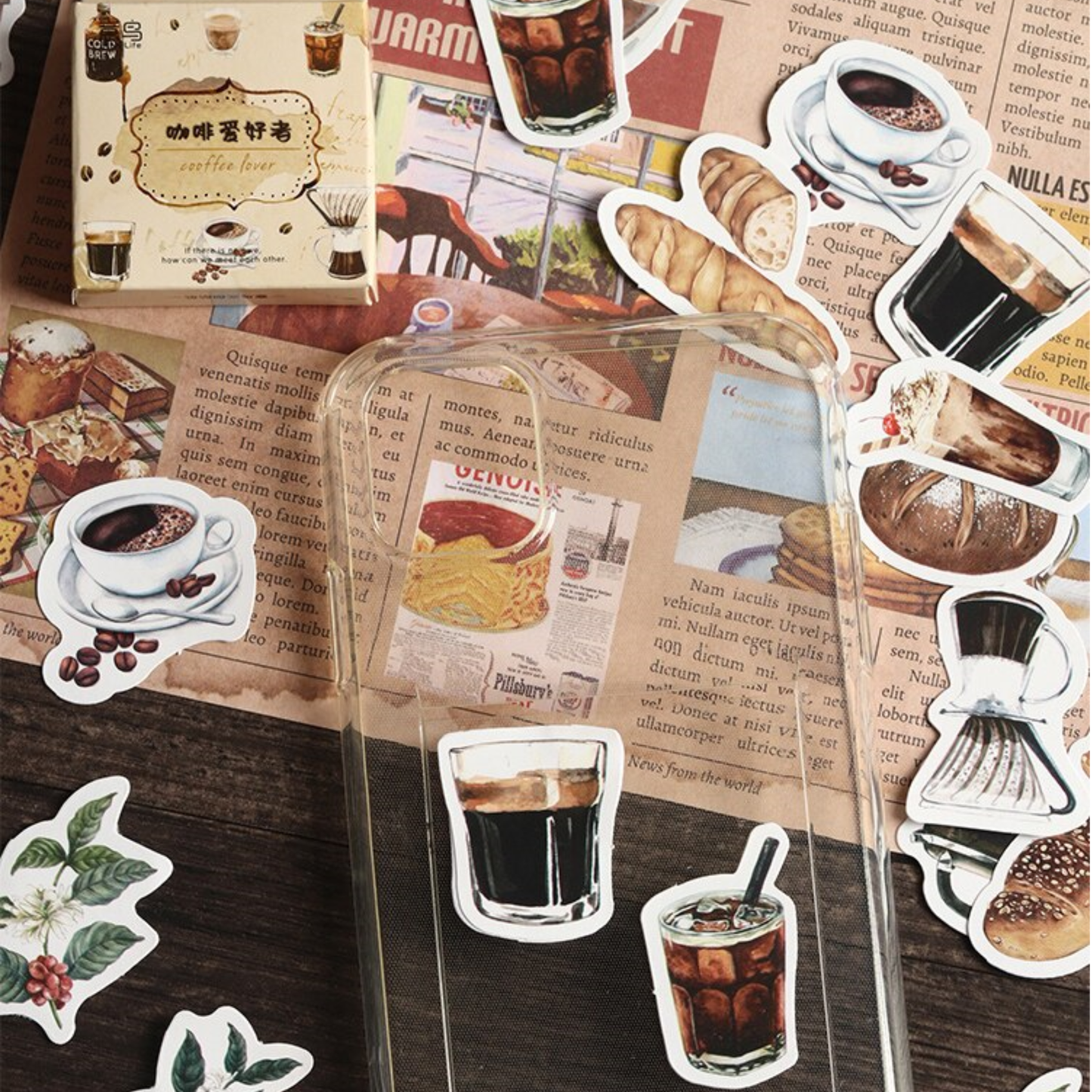 Retro Coffee - Self Adhesive Sticker Box