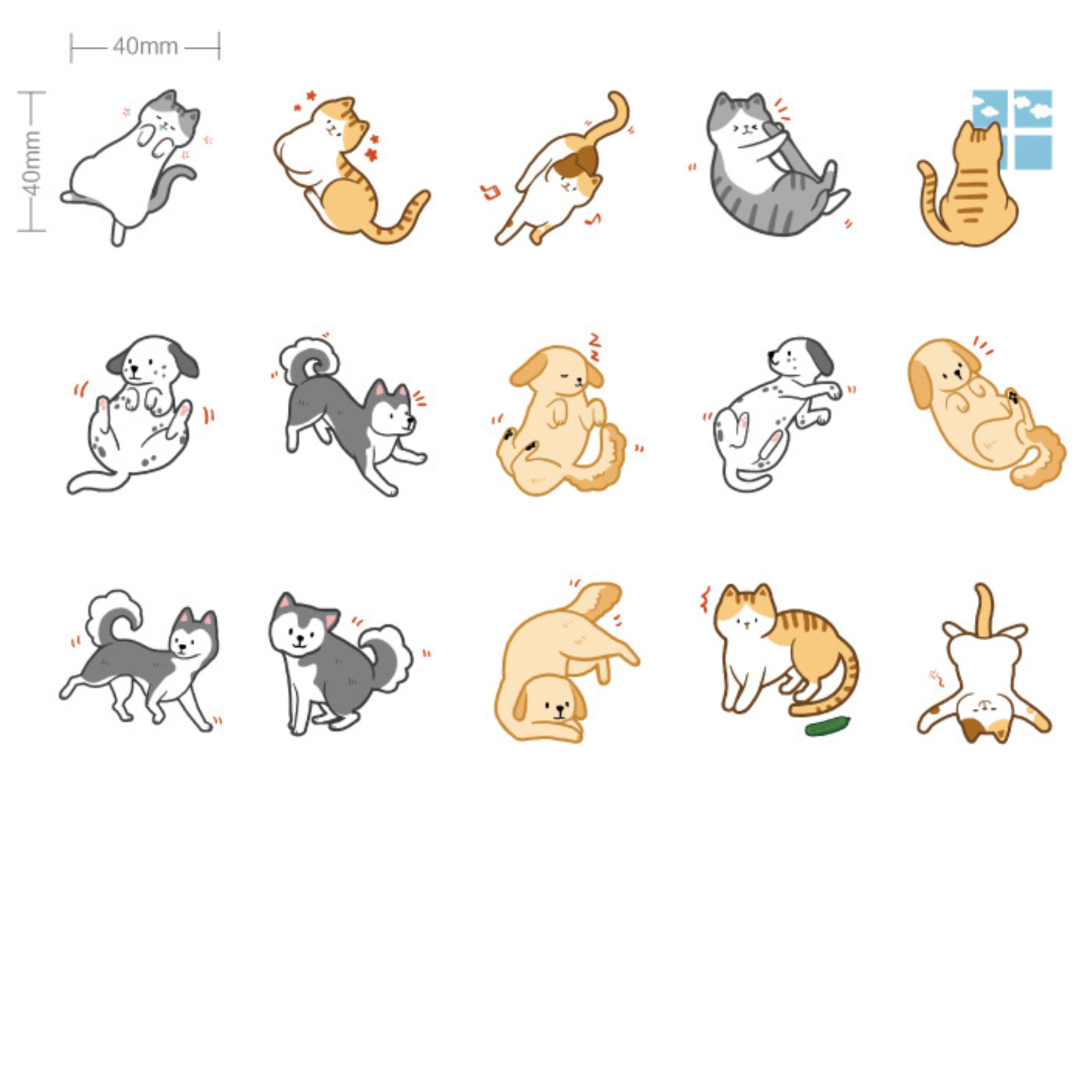 Cute Cats & Dogs - Self Adhesive Sticker Box