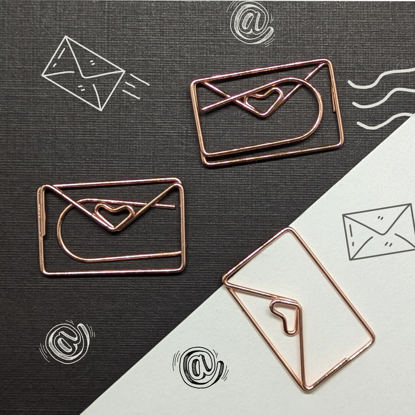 Rose Gold Metal Paper Clip - Envelope With Heart - Single Paperclip