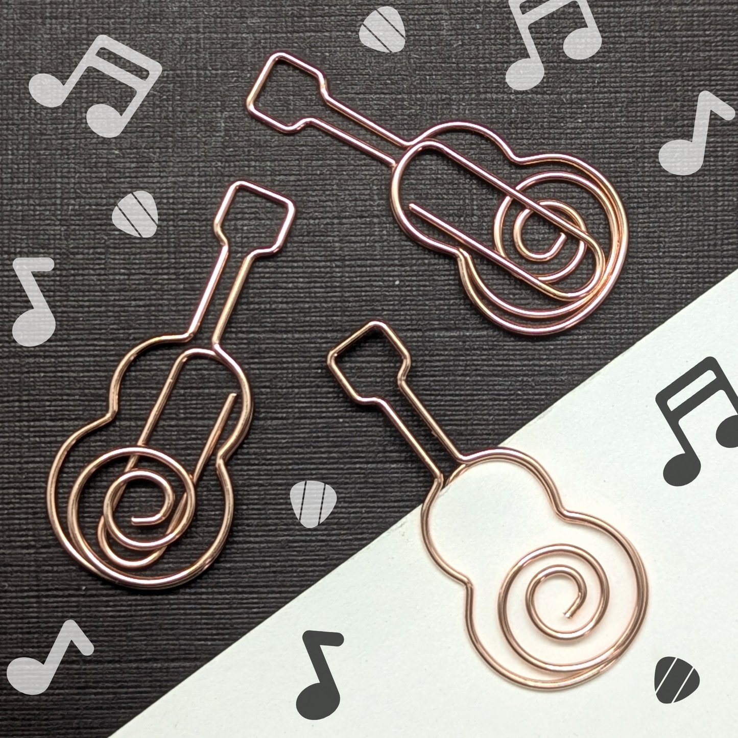 Rose Gold Metal Paper Clip - Guitar - Single Paperclip