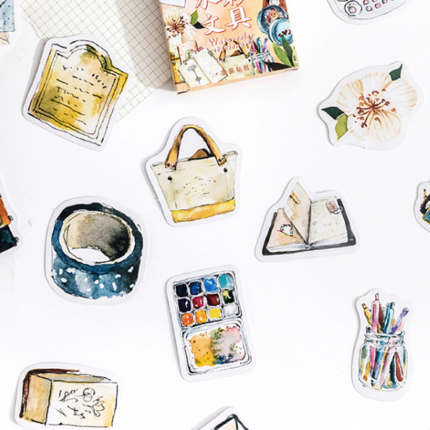 Watercolour Stationery - Self Adhesive Sticker Box