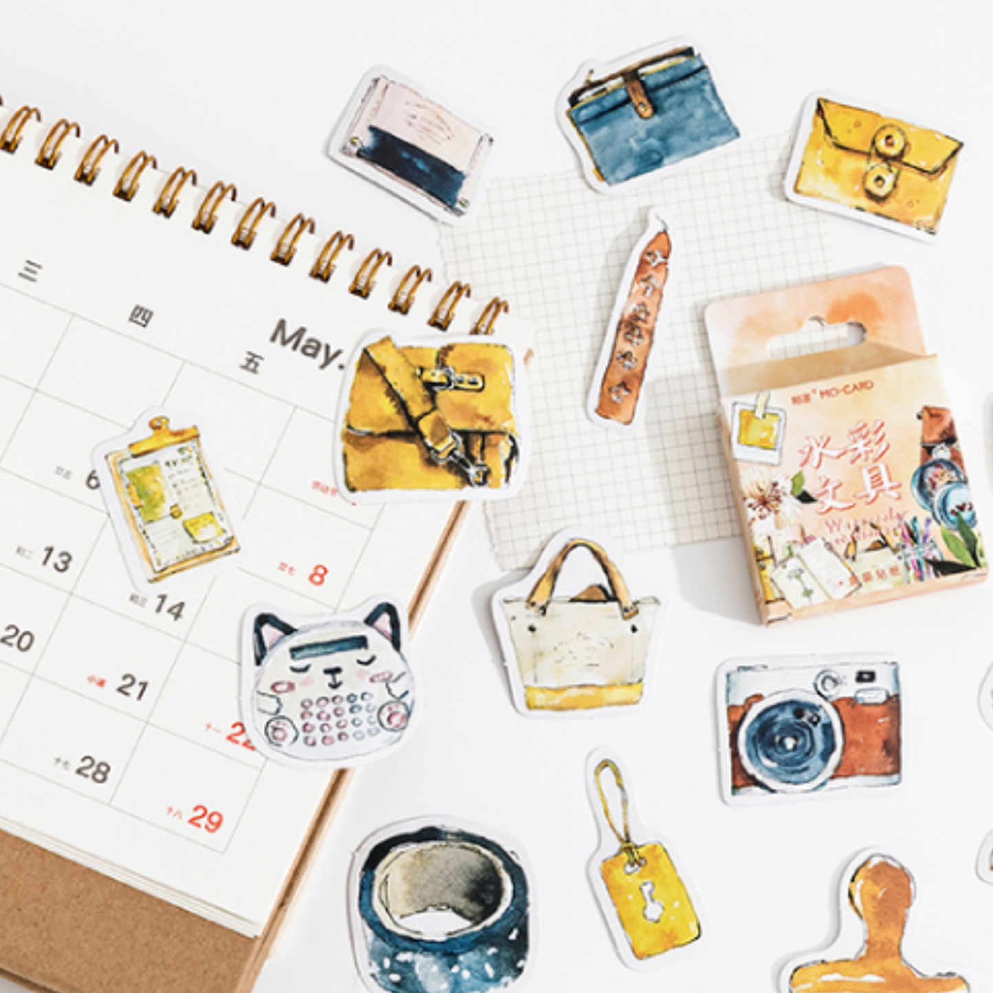 Watercolour Stationery - Self Adhesive Sticker Box