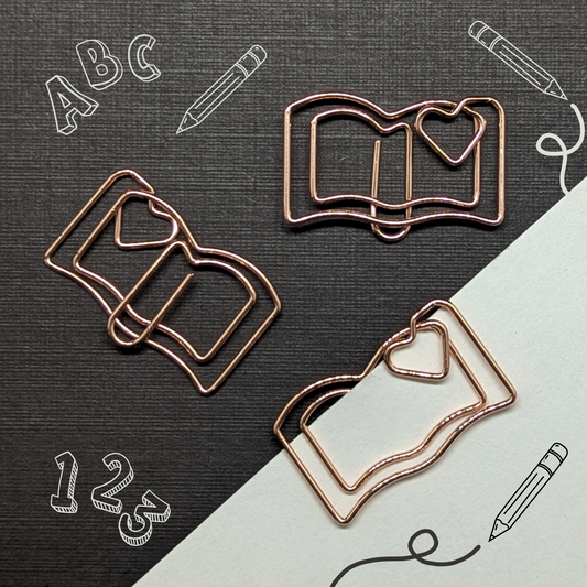 Rose Gold Metal Paper Clip - Book With Heart - Single Paperclip