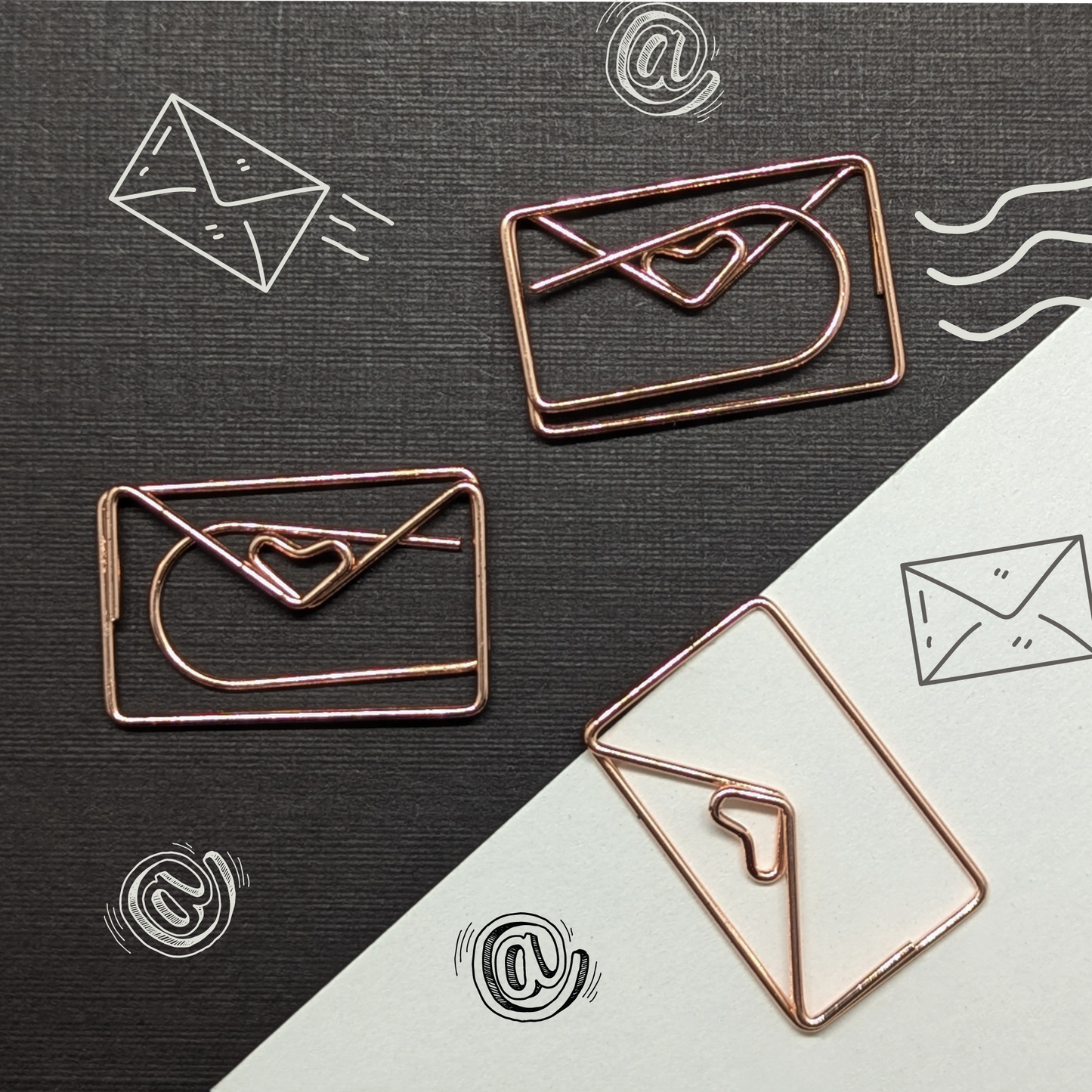 Rose Gold Metal Paper Clip - Envelope With Heart   - Single Paperclip