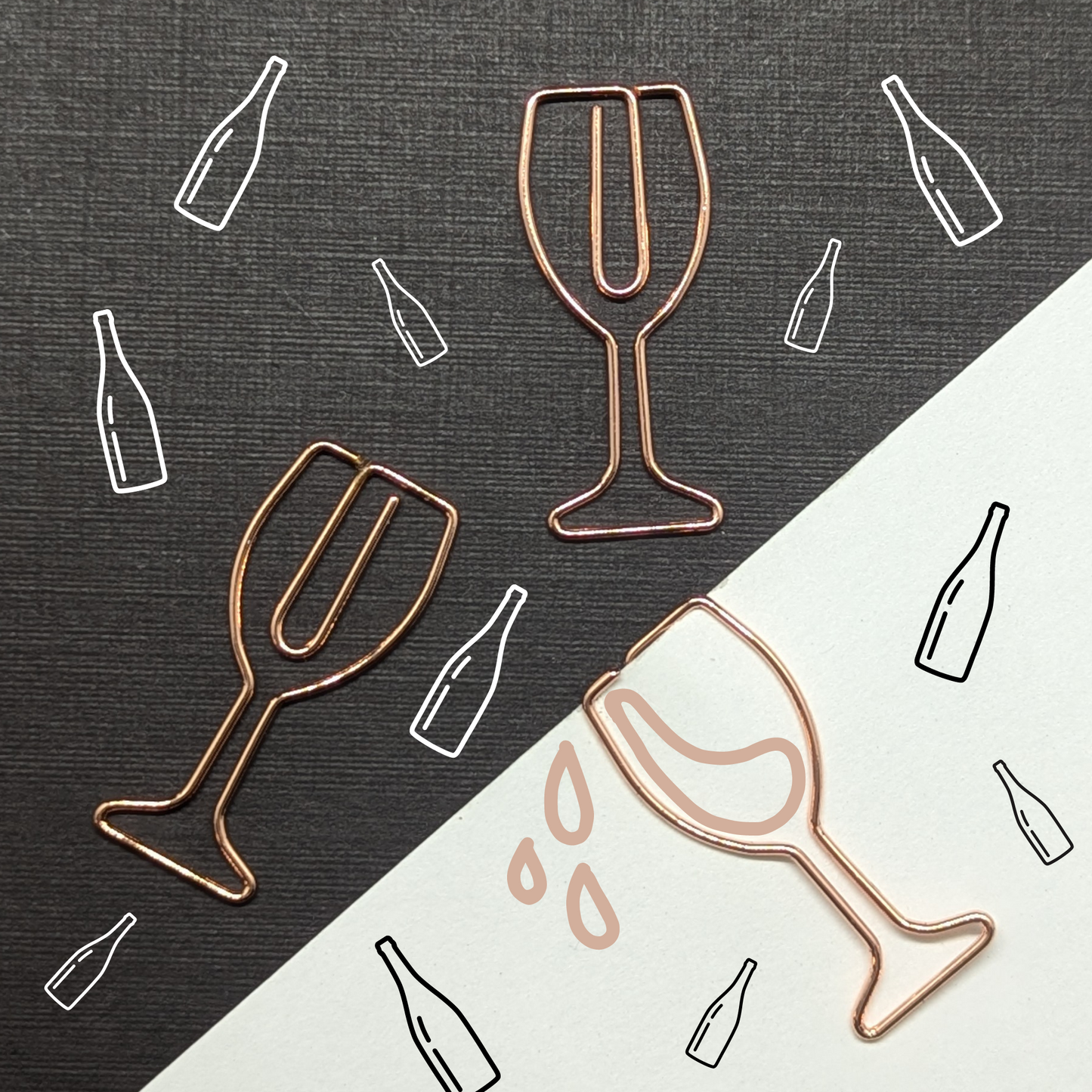 Rose Gold Metal Paper Clip - Wine Glass - Single Paperclip