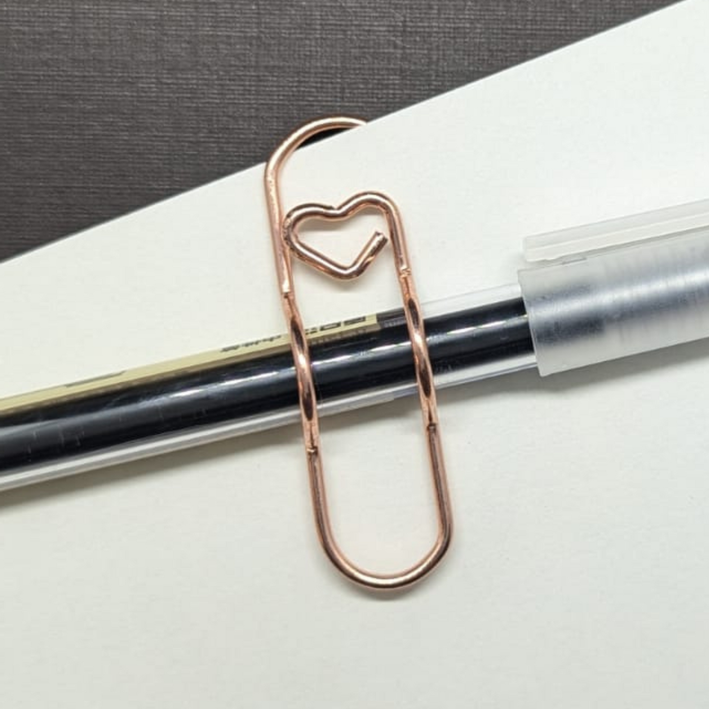 Rose Gold Metal Paper Clip - Heart Pen Holder - Single Paperclip