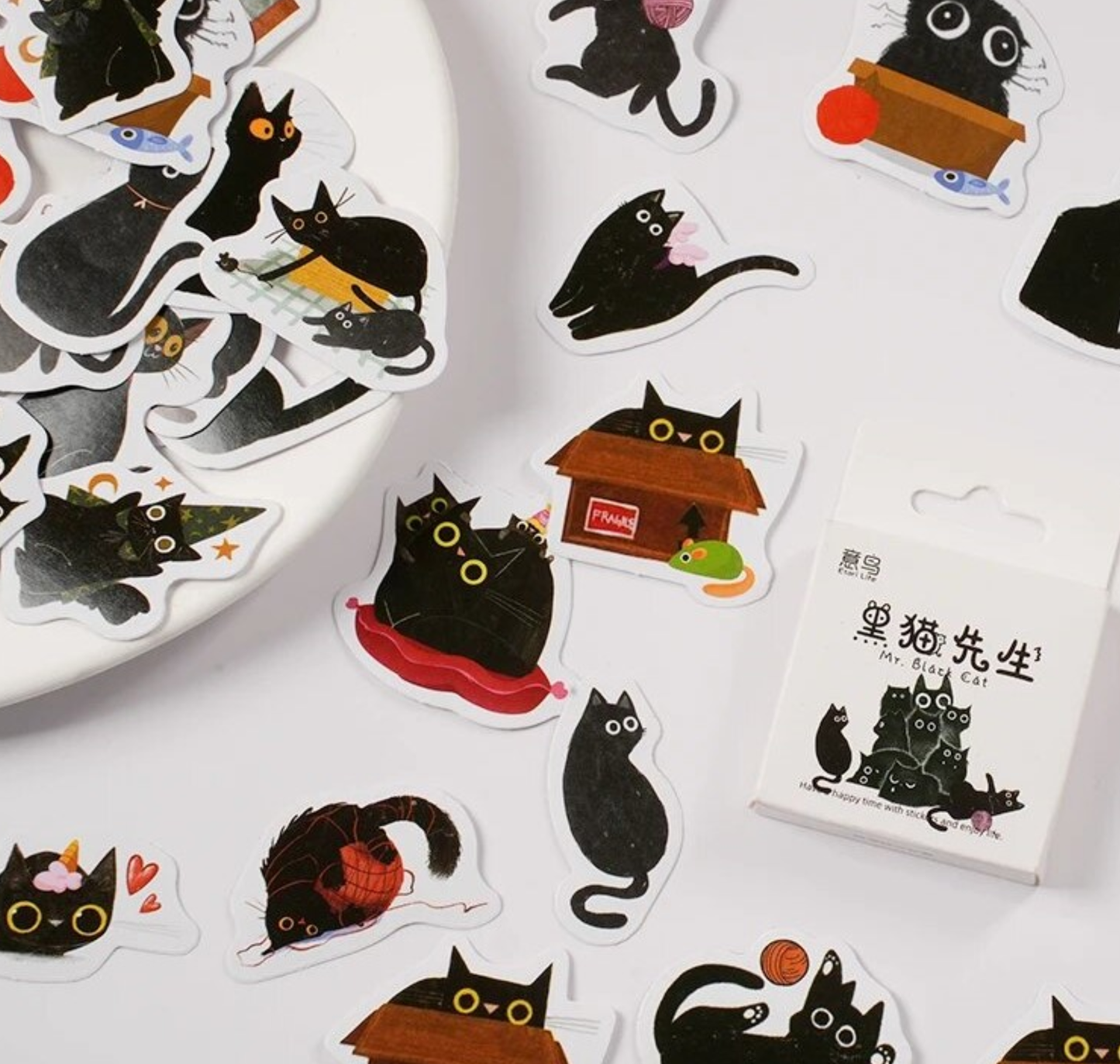 Lucky Black Cat - Self Adhesive Sticker Box