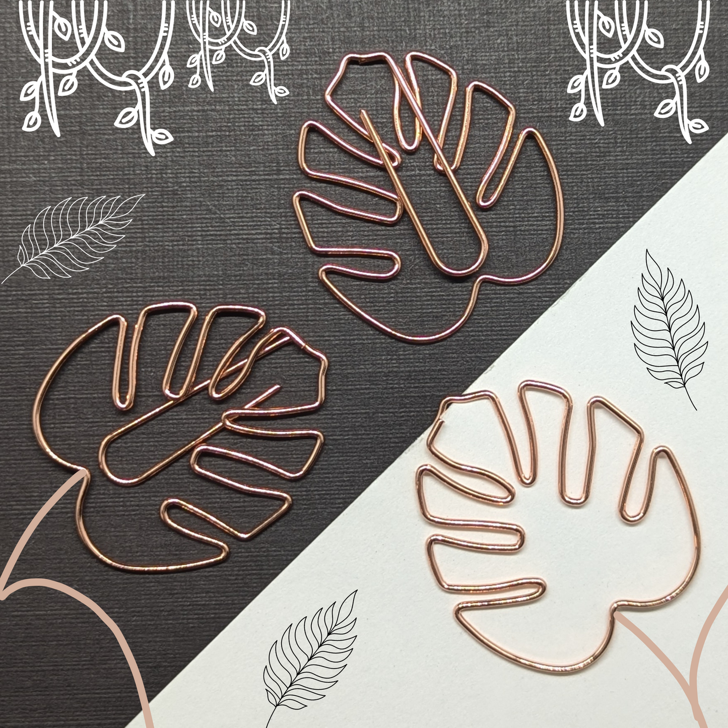 Rose Gold Metal Paper Clip - Monstera - Single Paperclip