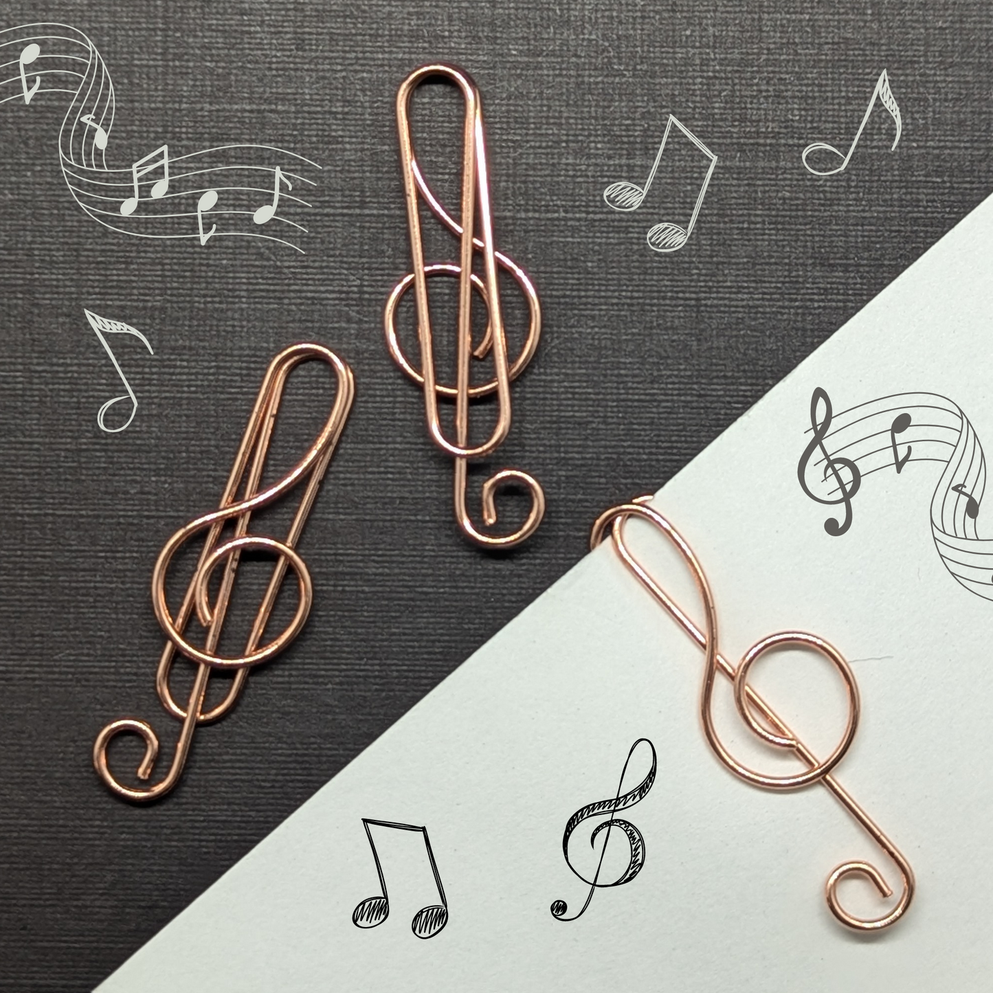 Rose Gold Metal Paper Clip - Treble Clef - Single Paperclip