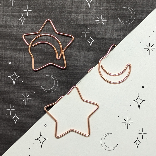 Rose Gold Metal Paper Clip - Star & Moon - Single Paperclip