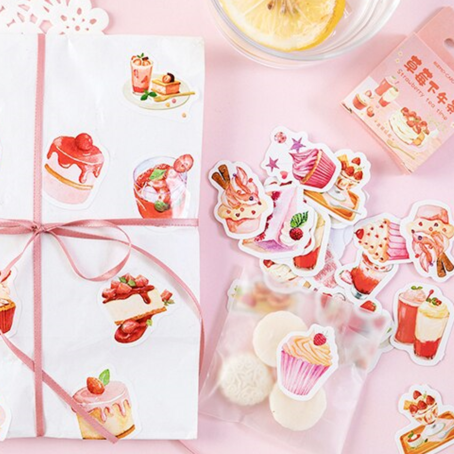 Strawberry Tea Time - Self Adhesive Sticker Box