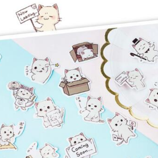 Comical White Cats - Self Adhesive Sticker Box